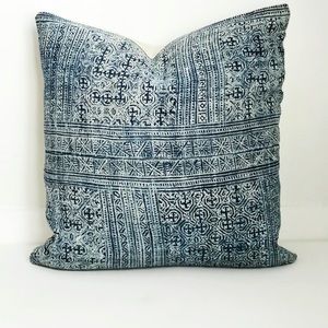 Vintage handmade blue Pillow Cover, Boho Pillow 20” - no insert.
